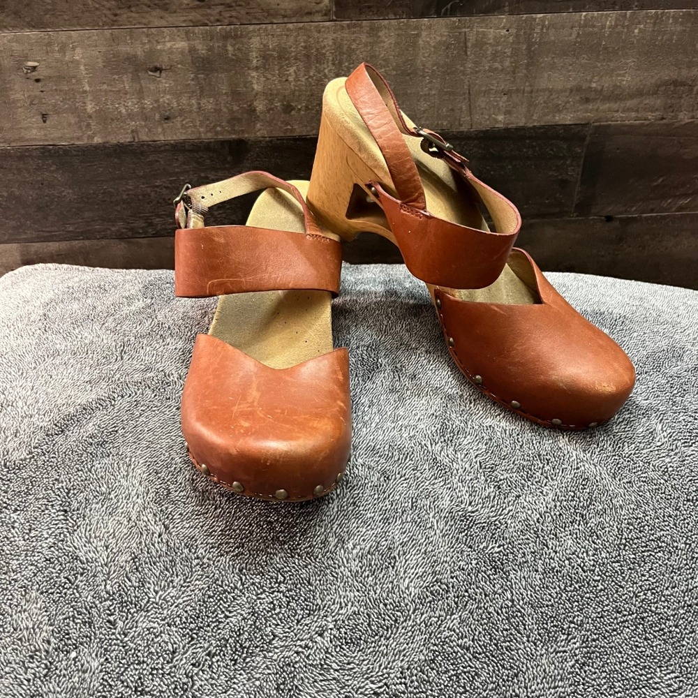 Dansko Hippie Tan Leather Wooden Slingback Clog Sandals Womens 39 EU 8.5-9 US